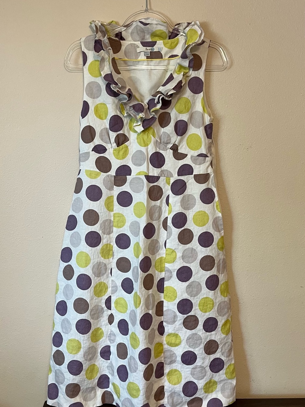Boden Polka Dot Ruffle Neck Dress Size 6L